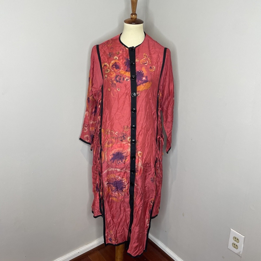 Saaksha & Kinni Long Sleeve Silk Pink Floral Cape Duster Medium M
